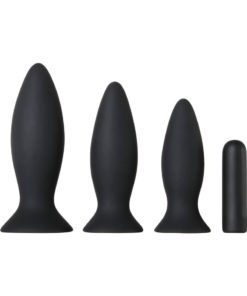 Adam and Eve Rechargeable Silicone Vibrating Anal Trainer (4 Piece Kit) - Black