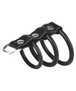 Blue Line C and B Gear 3 Ring Silicone Gates Of Hell With Leash Lead Black