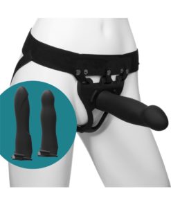 Body Extensions Be Ready Silicone Strap-On Harness with 2 Hollow Dildos 7in and 7.5in (4 Piece Set) - Black