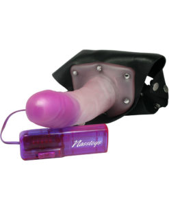 Crystal Jelly Power Cock Vibrating Strap On Harness With Hollow Dildo - Lavender/Black