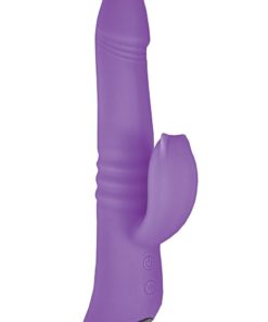 Devine Vibes Heat Up Dynamic Stroker Rechargeable Silicone Thrusting Vibrator - Purple