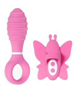Double Date Rechargeable Silicone Couples Kit with Vibrating Anal Plug And Clitoral Stimulator - Pink