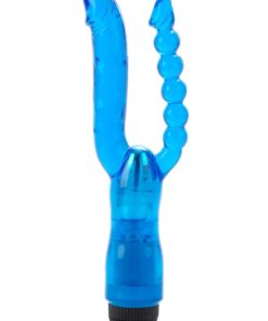 Dual Penetrator Vibrator With Anal Beads- Blue