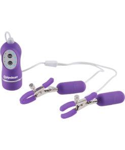 Fetish Fantasy Series 10 Function Vibrating Nipple Clamps With Remote Control - Purple