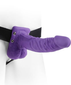 Fetish Fantasy Series Hollow Strap-On Dildo With Balls And Stretchy Harness 7in - Purple