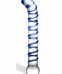 Glass Mr. Swirly G-Spot Glass Dildo Clear and Blue 6.5 Inches