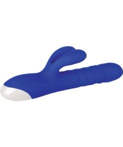 Grand Slam Thrusting And Twirling Rechargeable Silicone Vibrator With Clitoral Stimulator - Blue