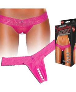 Hustler Toys Crotchless Stimulating Panties Thong With Pearl Pleasure Beads Pink Small/Medium