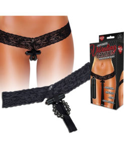 Hustler Toys Crotchless Vibrating Panties With Pleasure Beads Black Medium/Large