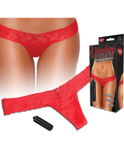 Hustler Toys Vibrating Panties Lace Thong With Hidden Vibe Pocket Red Small/Medium