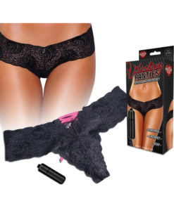 Hustler Toys Vibrating Panties Lace Up Back Thong With Hidden Vibe Pocket Black Small/Medium