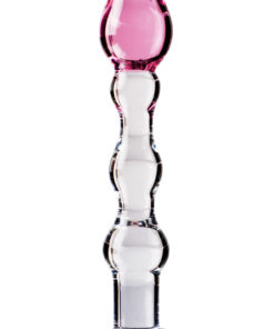 Icicles No 12 Beaded Flower Glass Dildo 7.25in - Clear And Pink