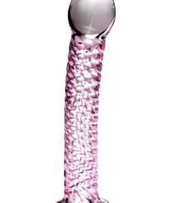 Icicles No 53 Textured Glass Dildo 6.75in - Clear And Pink