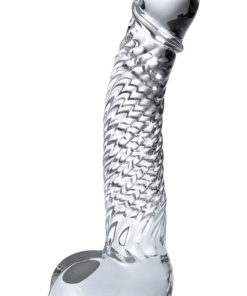 Icicles No 61 Textured Glass G-Spot Dildo With Balls 5in - Clear