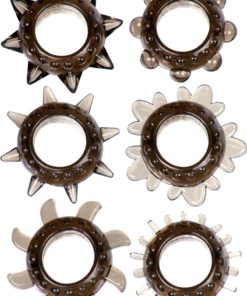 Link Tickler Ring Set Assorted Textured Cockrings (6 Pack) - Smoke