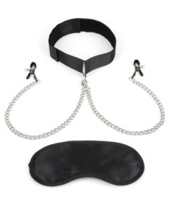 Lux Fetish Collar And Nipple Clamps With Adjustable Pressure Clamps