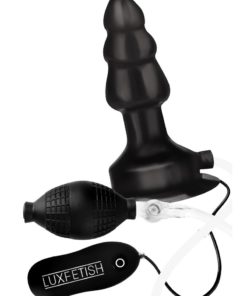 Lux Fetish Inflatable Vibrating Butt Plug With Suction Base And Wired Remote Control Black 4 Inches