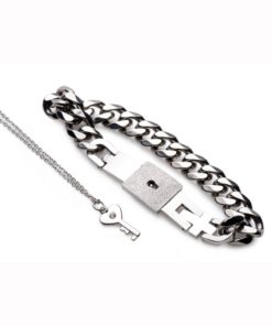 Master Series Chained Locking Bracelet and Key Necklace - Silver