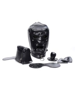 Master Series Muzzled Universal BDSM Hood with Removable Muzzle - Black