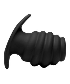 Master Series Silicone Ribbed Hollow Anal Plug - Large - Black