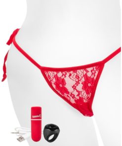 My Secret USB Rechargeable Vibrating Panty Set With Silicone Remote Control Ring Waterproof Red
