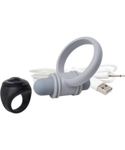 My Secret USB Rechargeable Vibrating Silicone Cock Ring Set For Him Waterproof Grey