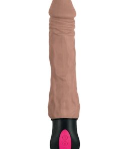 Natural Realskin Hot Cock 3 Rechargeable Warming Dildo 8in - Chocolate
