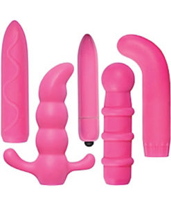 Naughty Explorer Silicone Vibratior Kit With Sleeves - Pink