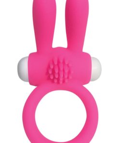 Neon Silicone Vibrating Rabbit Ring - Pink And White