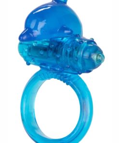 One Touch Dolphin Vibrating Cock Ring - Blue