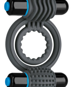 OptiMALE Silicone Vibrating Double Cock Ring With Dual Bullets - Slate
