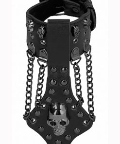 Ouch! Skulls And Bones Skull Bracelet With Chains - Black
