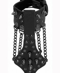 Ouch! Skulls And Bones Spiked Bracelet With Chains - Black
