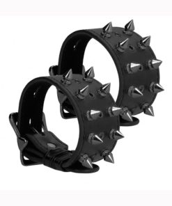 Ouch! Skulls And Bones Spiked Handcuffs Leather - Black