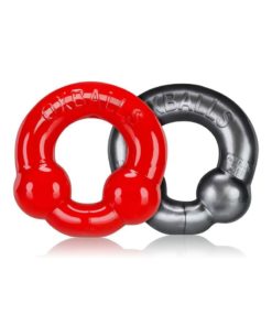 Oxballs Ultraballs Cock Ring Set (2 Pack) - Red And Silver