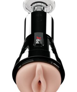 Pipedream Extreme Elite Rechargeable Cock Compressor Vibrating Masturbator - Pussy - Vanilla/Black