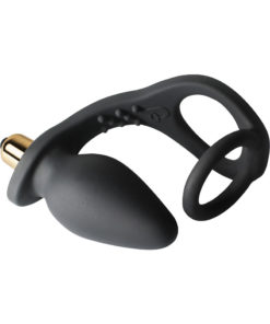 Ro-Zen Vibrating Silicone Cockring With Butt Plug - Black