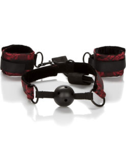 Scandal Breathable Ball Gag With Cuffs - Red