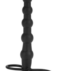 Silicone Beaded Double Rider Anal Probe Cockring Black