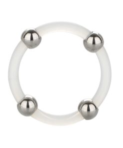 Steel Beaded Silicone Cock Ring - Large - Clear
