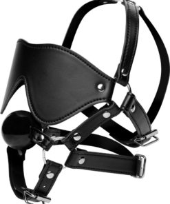 Strict Eye Mask Harness with Ball Gag - Black
