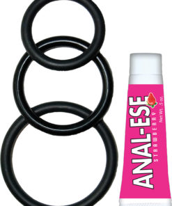 Super Cock Kit Silicone Cockrings And Anal-Ese - Black