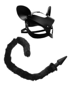 Tailz Black Cat Tail Anal Plug and Mask Set - Black
