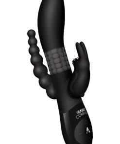 The Beaded DP Rabbit Rechargeable Silicone Vibrator With Clitoral And Anal Stimulation - Black
