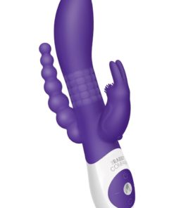 The Beaded DP Rabbit Rechargeable Silicone Vibrator With Clitoral And Anal Stimulation - Purple