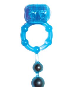 The Best Of Macho Ultra Erection Keeper Vibrating Cock Ring With Dangling Balls - Blue