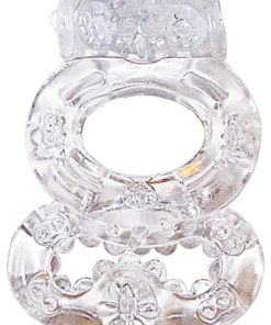 The Macho Crystal Collection Double Ring Vibrating Cock Ring - Clear