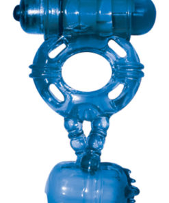 The Macho Double Cock And Balls Silicone Cock Ring - Blue