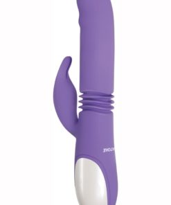 Thick and Thrust Bunny Rechargeable Silicone Rabbit Vibrator With Length Thrusting And Girth Expanding Action - Lavender