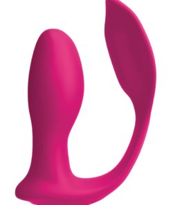 Threesome Double Ecstasy Silicone Vibrator Multi Speed USB Rechargeable Remote Splashproof Pink